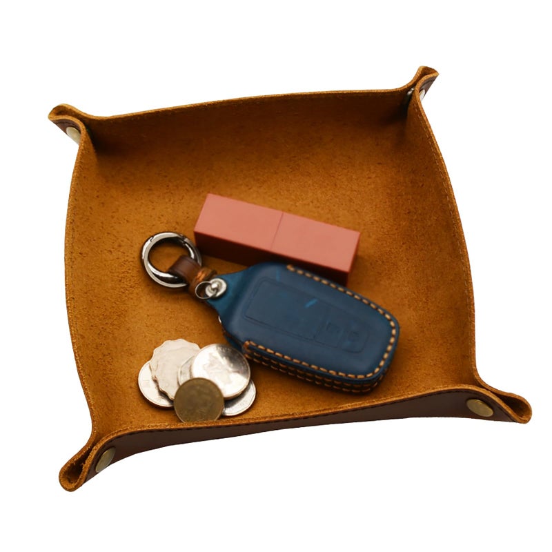 aolaso Valet Tray for Men, Leather Jewelry Key Catchall Tray Coin Phone Wallet Caddy Bedside Organizer Storage Box for Men & Women - Image 1